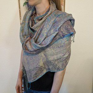 Purple paisley pattern wrap scarf